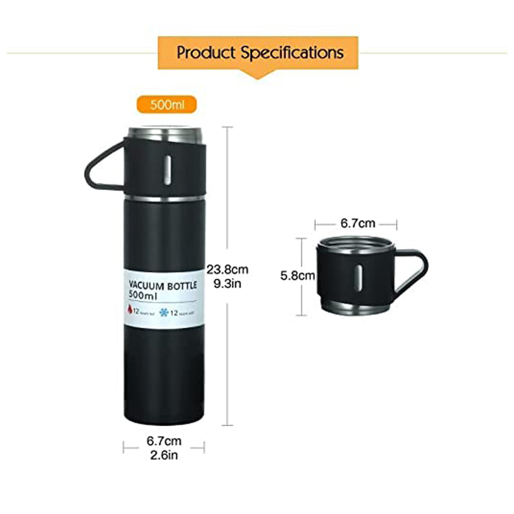 Vacuum Flask Set with 3 Steel Cups Combo